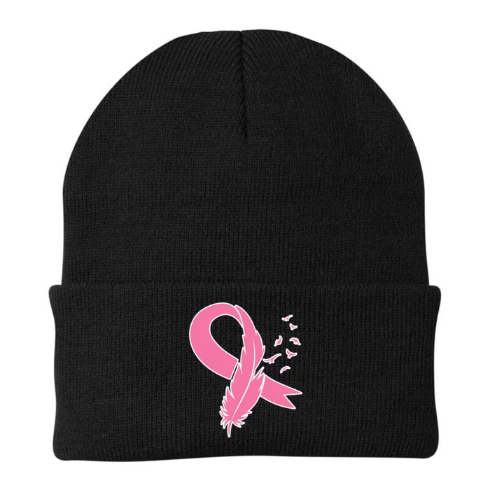 Breast Cancer Awareness Pink Feather Ribbon Knit Cap Winter Beanie