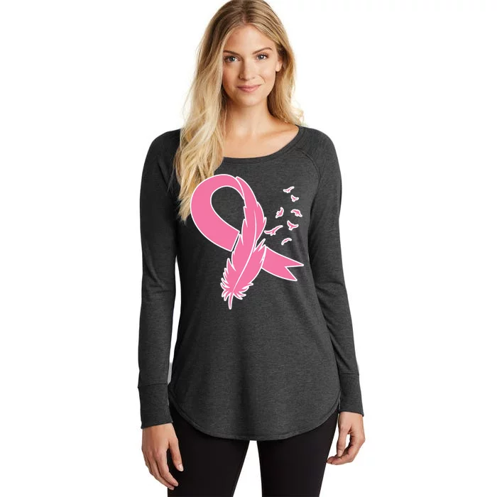 Breast Cancer Awareness Pink Feather Ribbon Women's Perfect Tri Tunic Long Sleeve Shirt