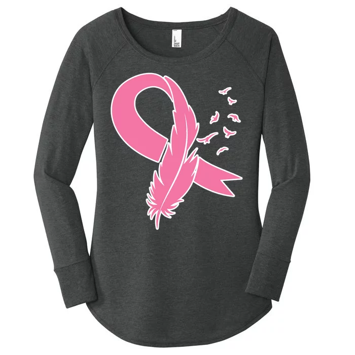 Breast Cancer Awareness Pink Feather Ribbon Women's Perfect Tri Tunic Long Sleeve Shirt