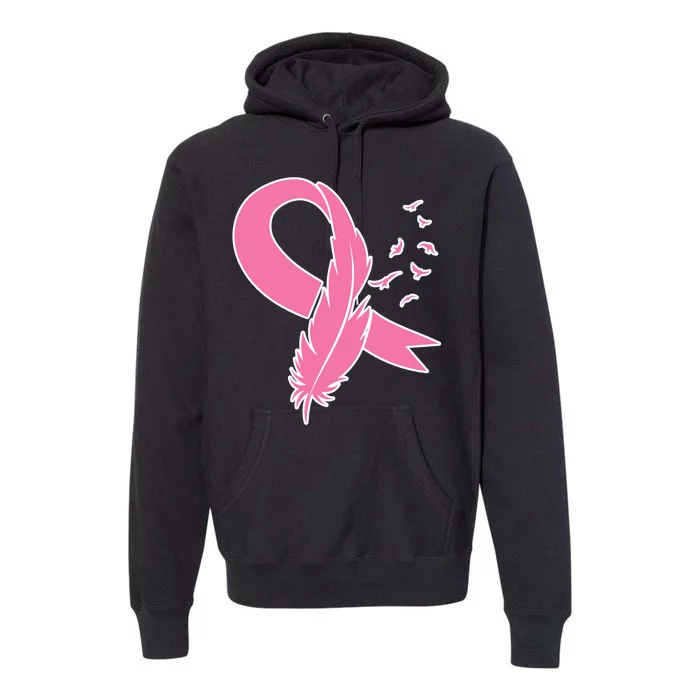 Breast Cancer Awareness Pink Feather Ribbon Premium Hoodie