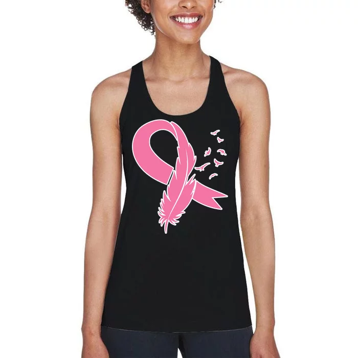 Breast Cancer Awareness Pink Feather Ribbon Women's Racerback Tank