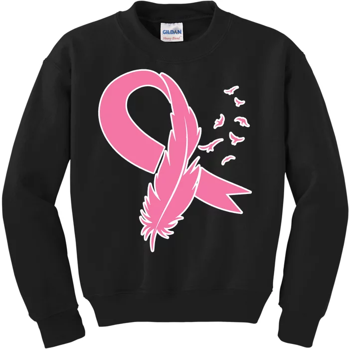 Breast Cancer Awareness Pink Feather Ribbon Kids Sweatshirt