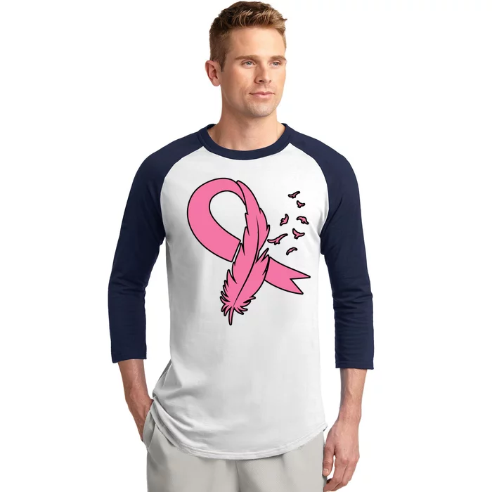 Breast Cancer Awareness Pink Feather Ribbon Baseball Sleeve Shirt