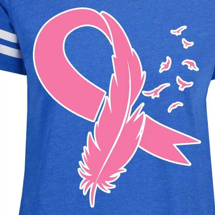 Breast Cancer Awareness Pink Feather Ribbon Enza Ladies Jersey Football T-Shirt