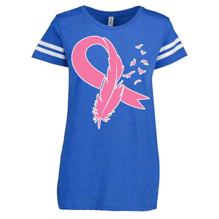 Breast Cancer Awareness Pink Feather Ribbon Enza Ladies Jersey Football T-Shirt