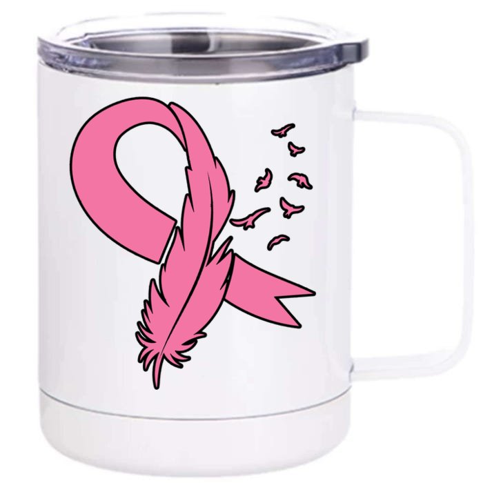 Breast Cancer Awareness Pink Feather Ribbon Front & Back 12oz Stainless Steel Tumbler Cup