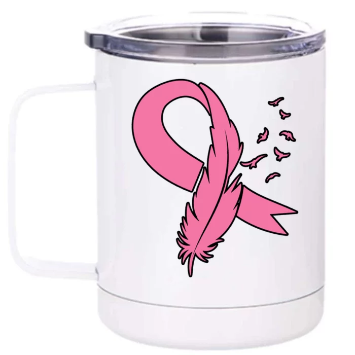 Breast Cancer Awareness Pink Feather Ribbon Front & Back 12oz Stainless Steel Tumbler Cup