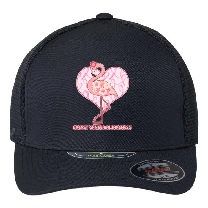 Breast Cancer Awareness Pink Flower Flamingo Flexfit Unipanel Trucker Cap