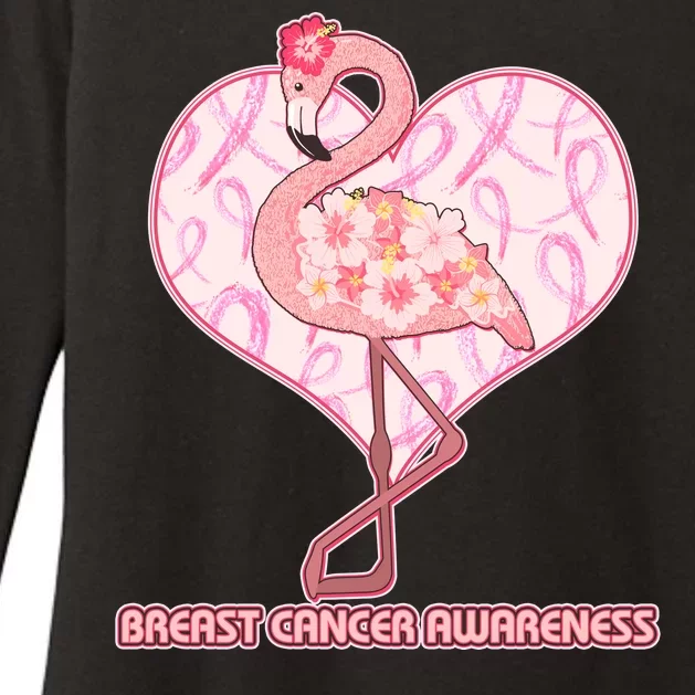 Breast Cancer Awareness Pink Flower Flamingo Womens CVC Long Sleeve Shirt