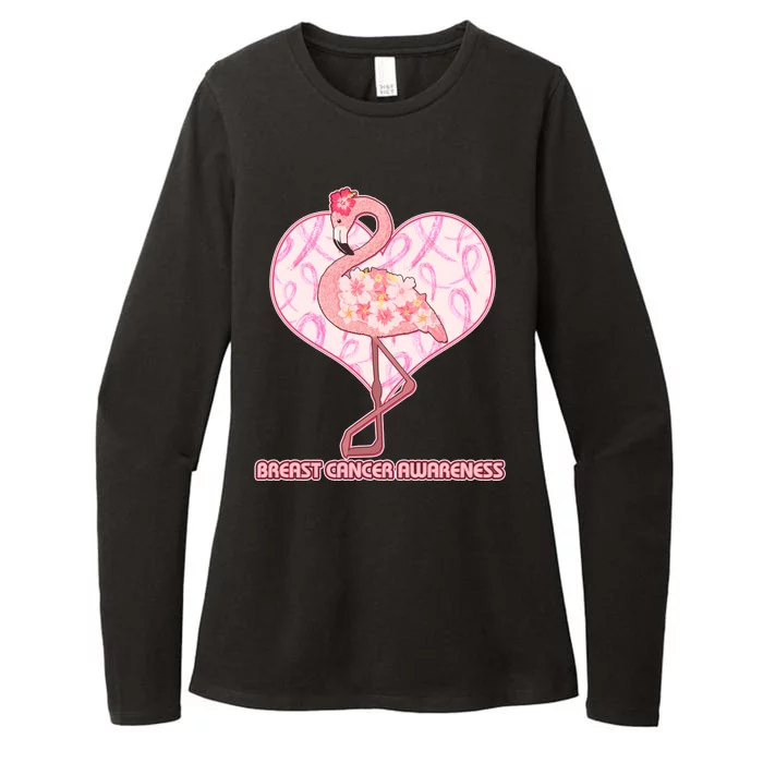 Breast Cancer Awareness Pink Flower Flamingo Womens CVC Long Sleeve Shirt