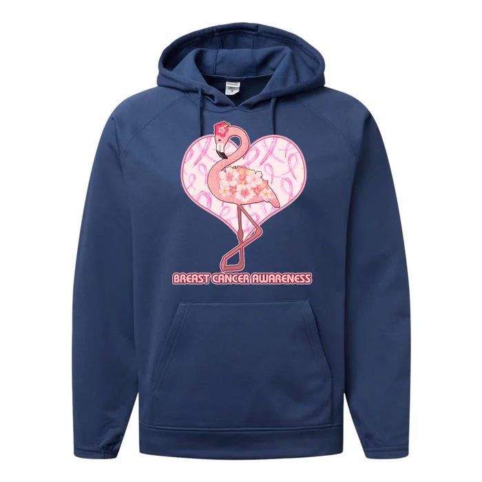 Breast Cancer Awareness Pink Flower Flamingo Performance Fleece Hoodie