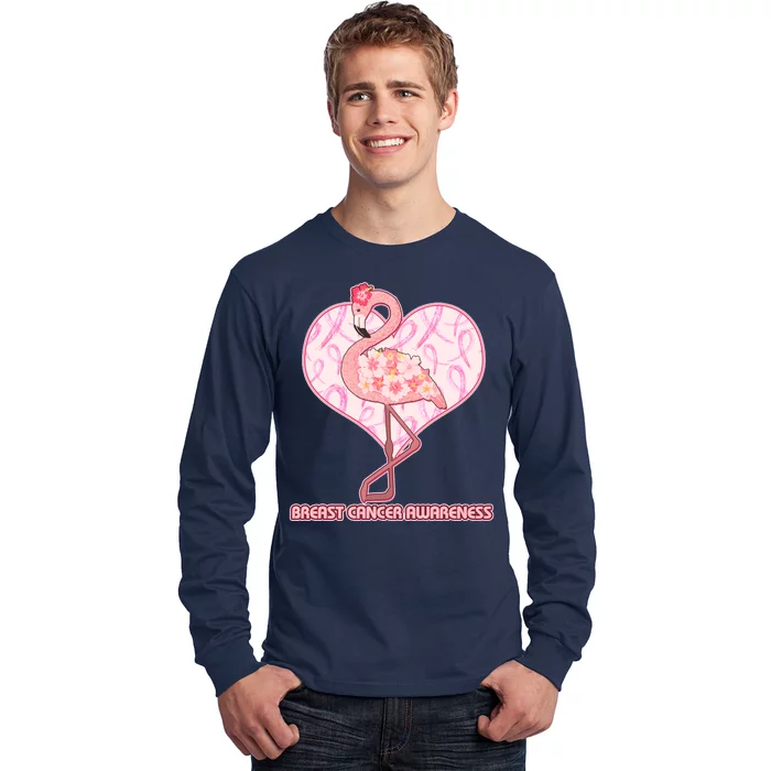 Breast Cancer Awareness Pink Flower Flamingo Long Sleeve Shirt