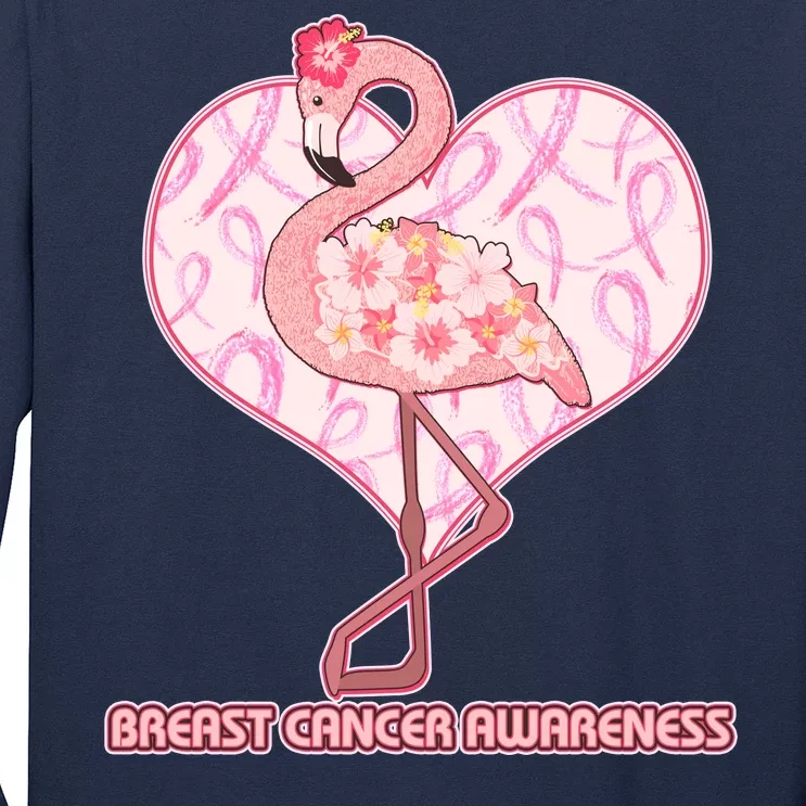 Breast Cancer Awareness Pink Flower Flamingo Long Sleeve Shirt