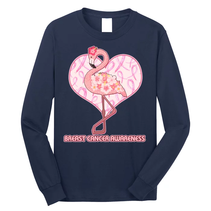 Breast Cancer Awareness Pink Flower Flamingo Long Sleeve Shirt