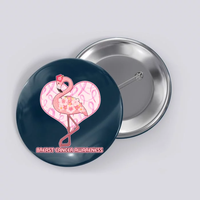 Breast Cancer Awareness Pink Flower Flamingo Button