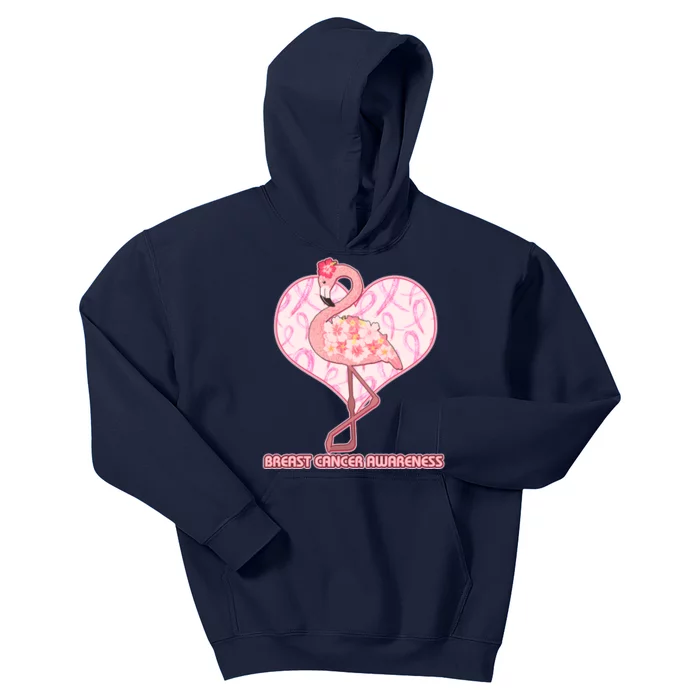 Breast Cancer Awareness Pink Flower Flamingo Kids Hoodie