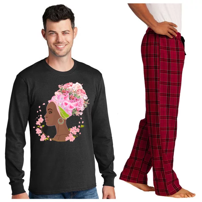 Breast Cancer Awareness Pink Flower Warrior Survivor Long Sleeve Pajama Set