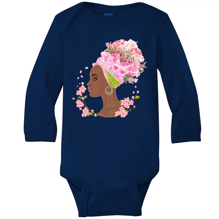 Breast Cancer Awareness Pink Flower Warrior Survivor Baby Long Sleeve Bodysuit