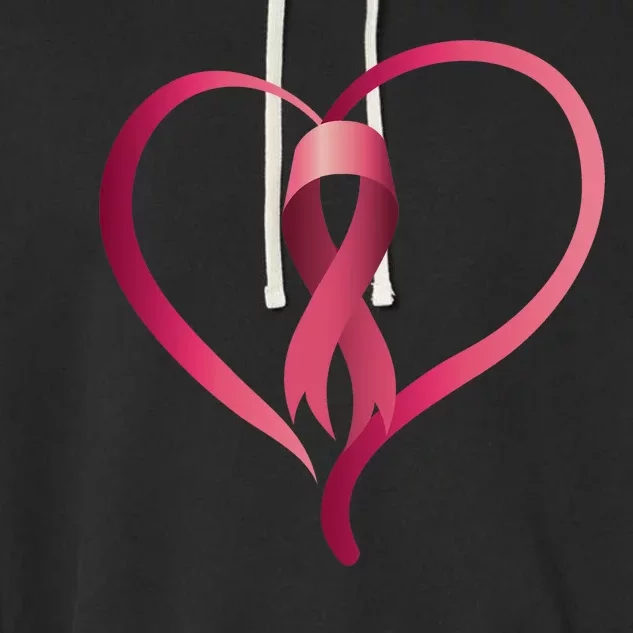 Breast Cancer Awareness Ribbon Heart Garment-Dyed Fleece Hoodie