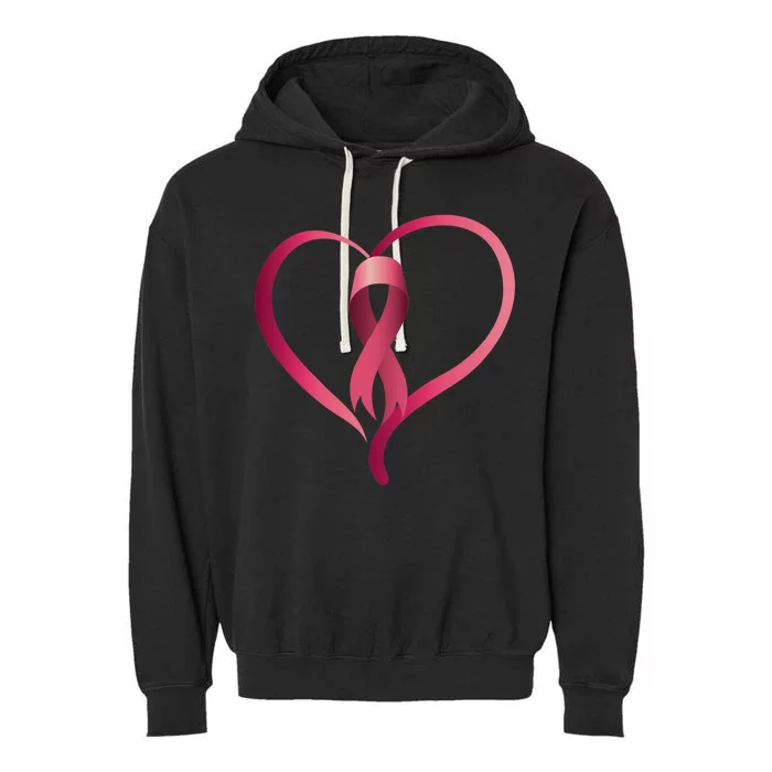 Breast Cancer Awareness Ribbon Heart Garment-Dyed Fleece Hoodie