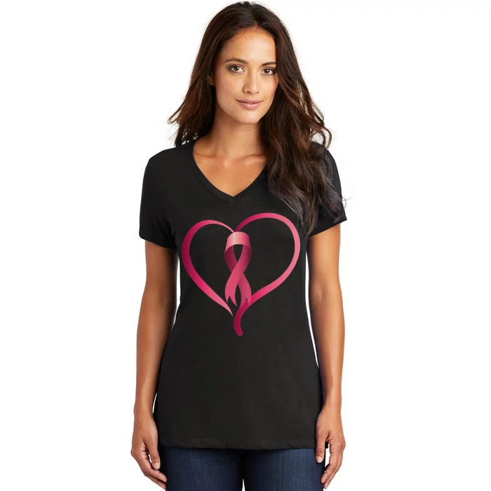 Breast Cancer Awareness Ribbon Heart Women's V-Neck T-Shirt