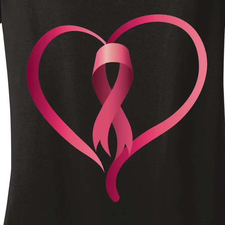 Breast Cancer Awareness Ribbon Heart Women's V-Neck T-Shirt