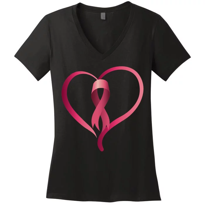 Breast Cancer Awareness Ribbon Heart Women's V-Neck T-Shirt