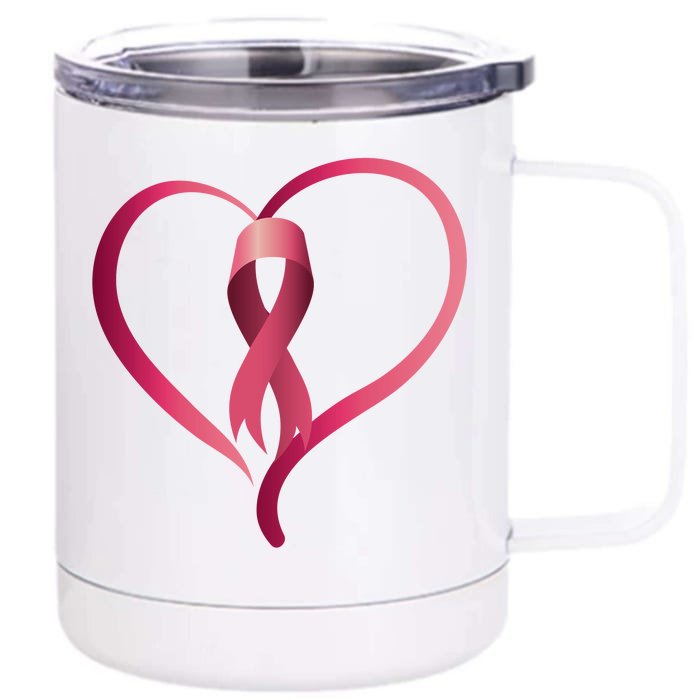 Breast Cancer Awareness Ribbon Heart Front & Back 12oz Stainless Steel Tumbler Cup