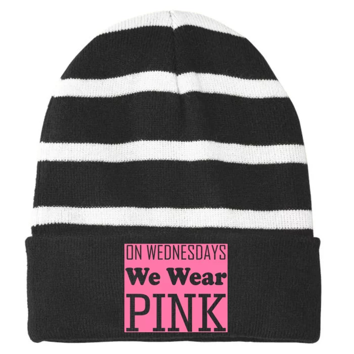 Breast Cancer Awareness Wednesdays We Wear Pink Striped Beanie with Solid Band