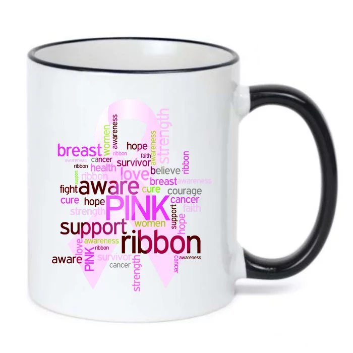 Breast Cancer Awareness Word Mash-Up Black Color Changing Mug