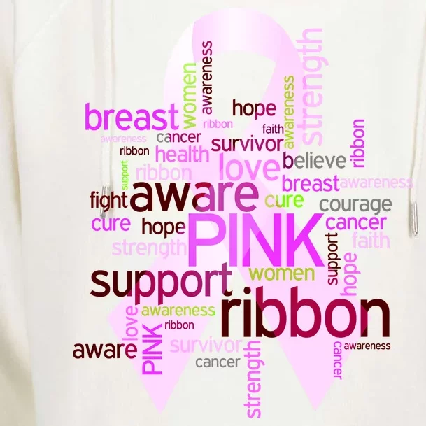 Breast Cancer Awareness Word Mash-Up Womens Funnel Neck Pullover Hood