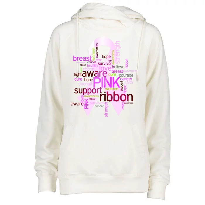 Breast Cancer Awareness Word Mash-Up Womens Funnel Neck Pullover Hood