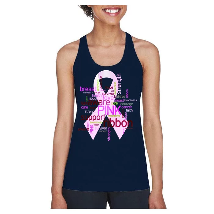 Breast Cancer Awareness Word Mash-Up Women's Racerback Tank