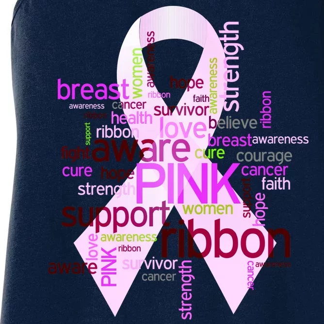 Breast Cancer Awareness Word Mash-Up Women's Racerback Tank