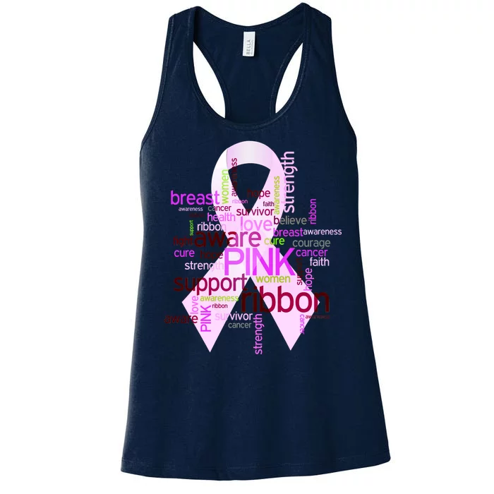 Breast Cancer Awareness Word Mash-Up Women's Racerback Tank