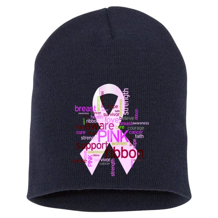 Breast Cancer Awareness Word Mash-Up Short Acrylic Beanie