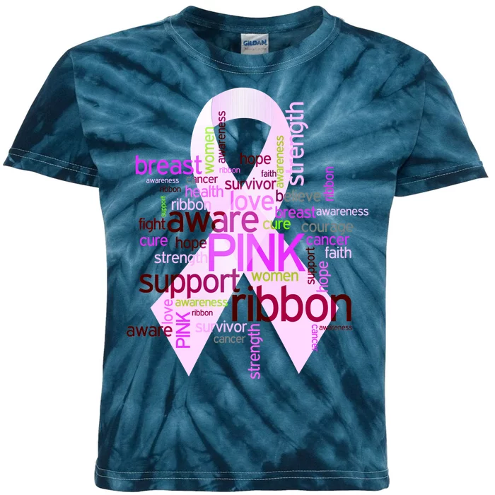 Breast Cancer Awareness Word Mash-Up Kids Tie-Dye T-Shirt