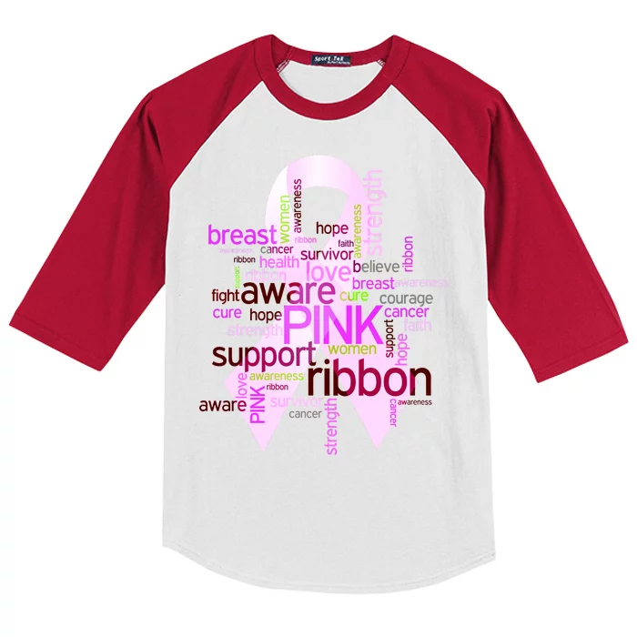 Breast Cancer Awareness Word Mash-Up Kids Colorblock Raglan Jersey