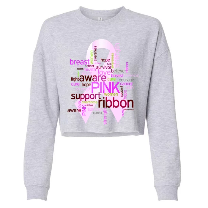 Breast Cancer Awareness Word Mash-Up Cropped Pullover Crew