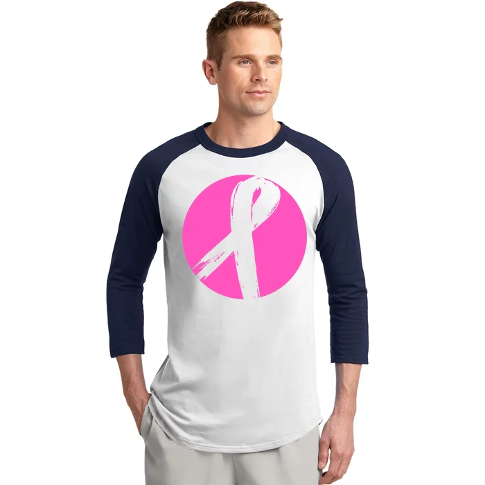 Breast Cancer Circle Ribbon Logo Baseball Sleeve Shirt