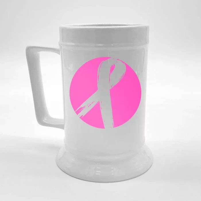 Breast Cancer Circle Ribbon Logo Front & Back Beer Stein