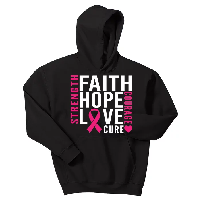 Breast Cancer Faith Hope Love Courage Kids Hoodie