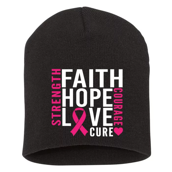 Breast Cancer Faith Hope Love Courage Short Acrylic Beanie