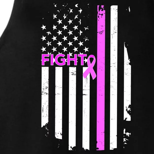 Breast Cancer Fight Ribbon Flag Ladies Tri-Blend Wicking Tank