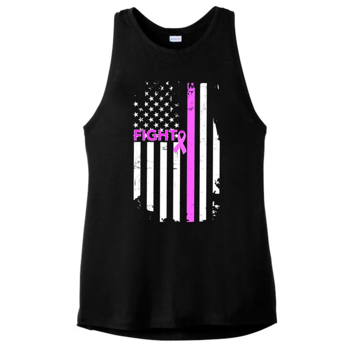 Breast Cancer Fight Ribbon Flag Ladies Tri-Blend Wicking Tank