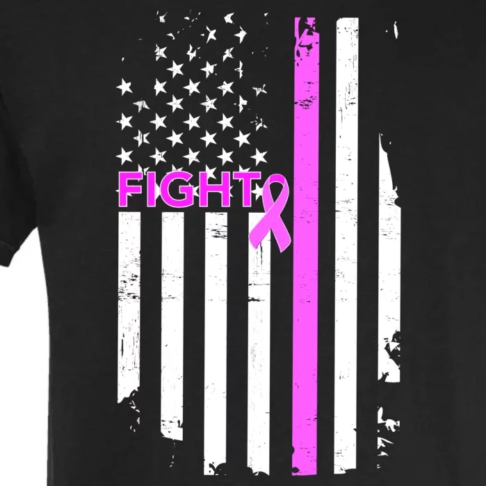 Breast Cancer Fight Ribbon Flag Garment-Dyed Heavyweight T-Shirt