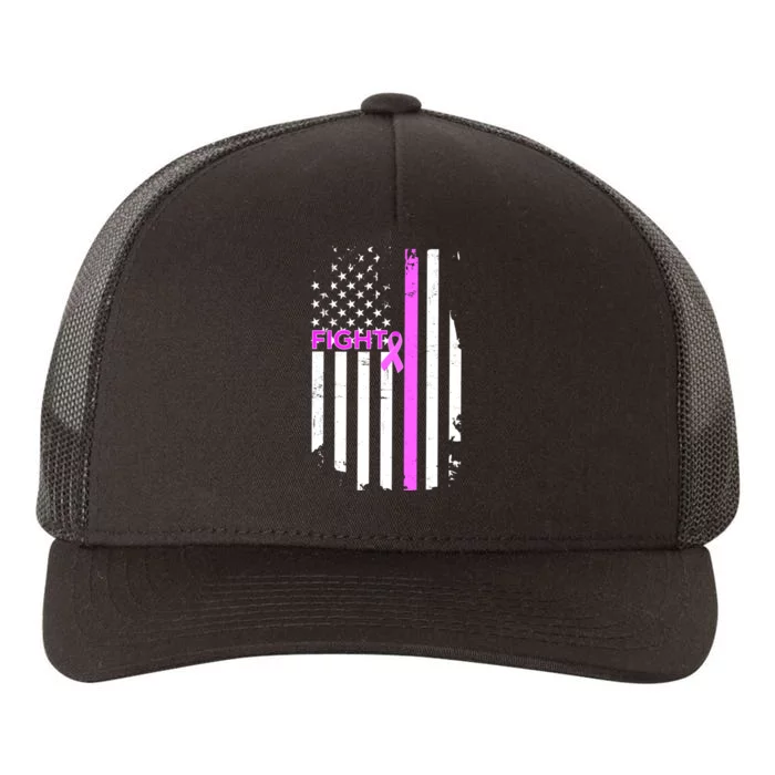 Breast Cancer Fight Ribbon Flag Yupoong Adult 5-Panel Trucker Hat