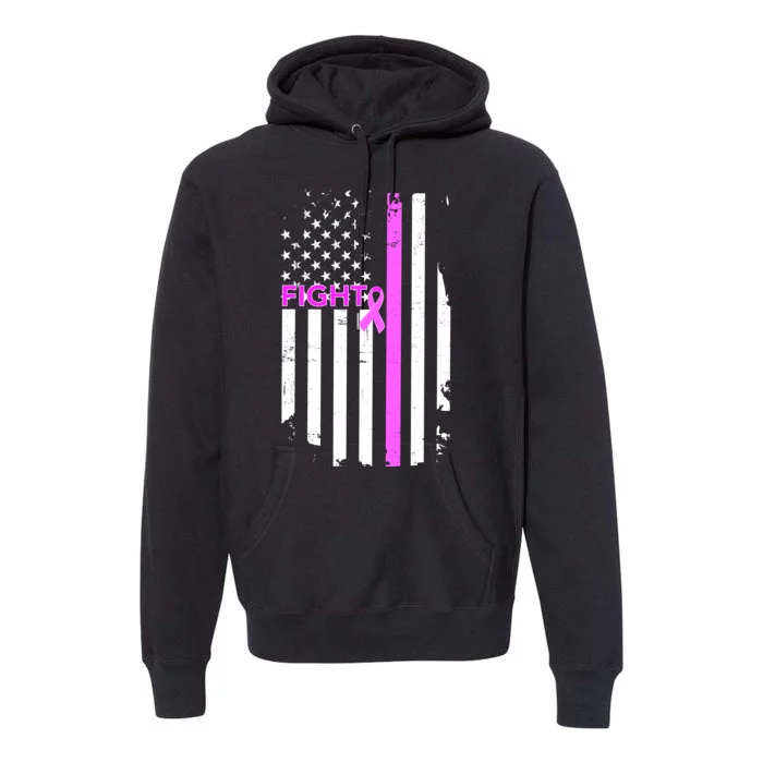 Breast Cancer Fight Ribbon Flag Premium Hoodie