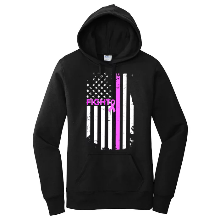 Breast Cancer Fight Ribbon Flag Women's Pullover Hoodie