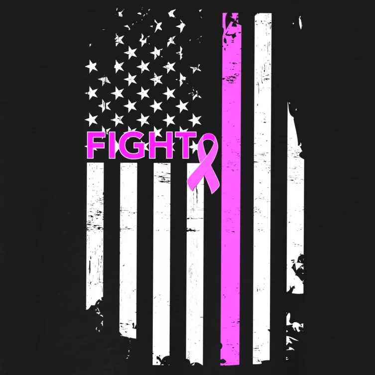 Breast Cancer Fight Ribbon Flag Women's Crop Top Tee